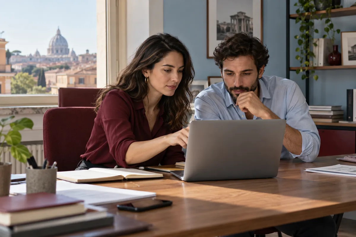 Due professionisti analizzano un lavoro al portatile in un ufficio luminoso